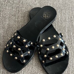 Vince Camuto Black and Gold Studded Sandals